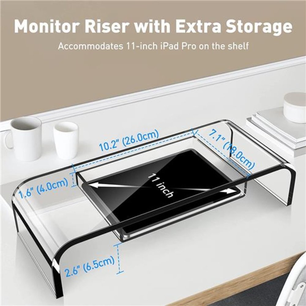 Computer Acrylic Monitor Stand Riser with Storage - 20.3” Larger Size - Picture 10 of 12